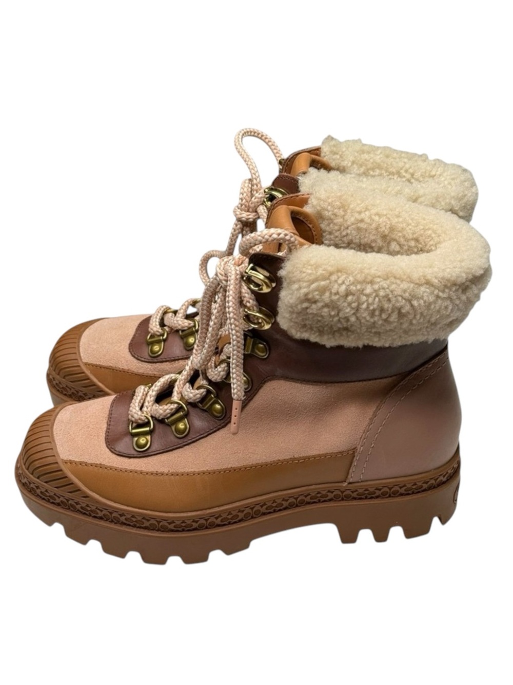 Coach 𒀭 Talia Chic Lug Sole Shearling Lined Bootie 𒀭Camel Pink Blush 𒀭 6M 𒀭 - Picture 7 of 16